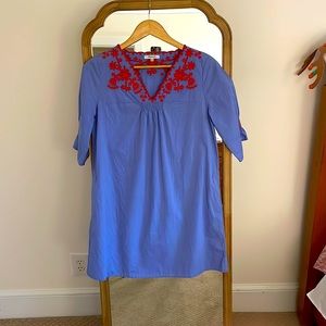 Embroidered blue and red dress from Madewell.